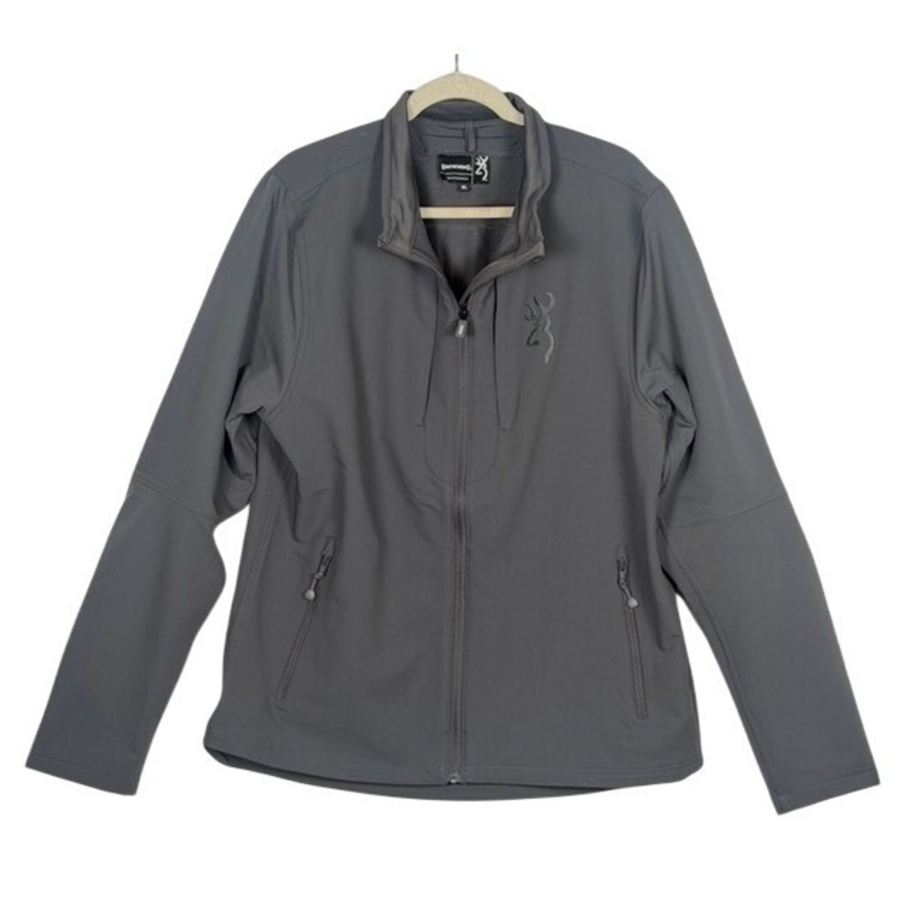 Browning Mens XL Softshell Full Zip Jacket Charcoal Gray Buckmark Logo Outdoor